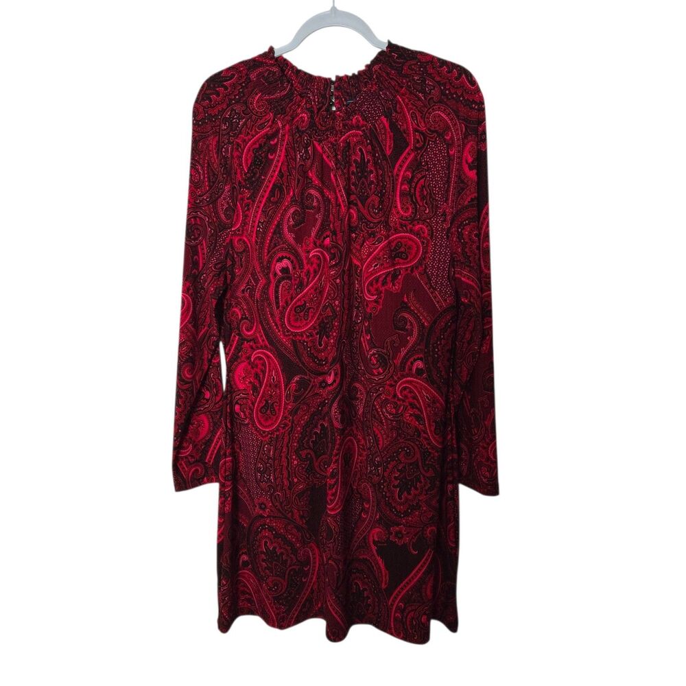 Tommy Hilfiger Paisley Shift Dress Size 12 Red Black Long Sleeves Career NEW
